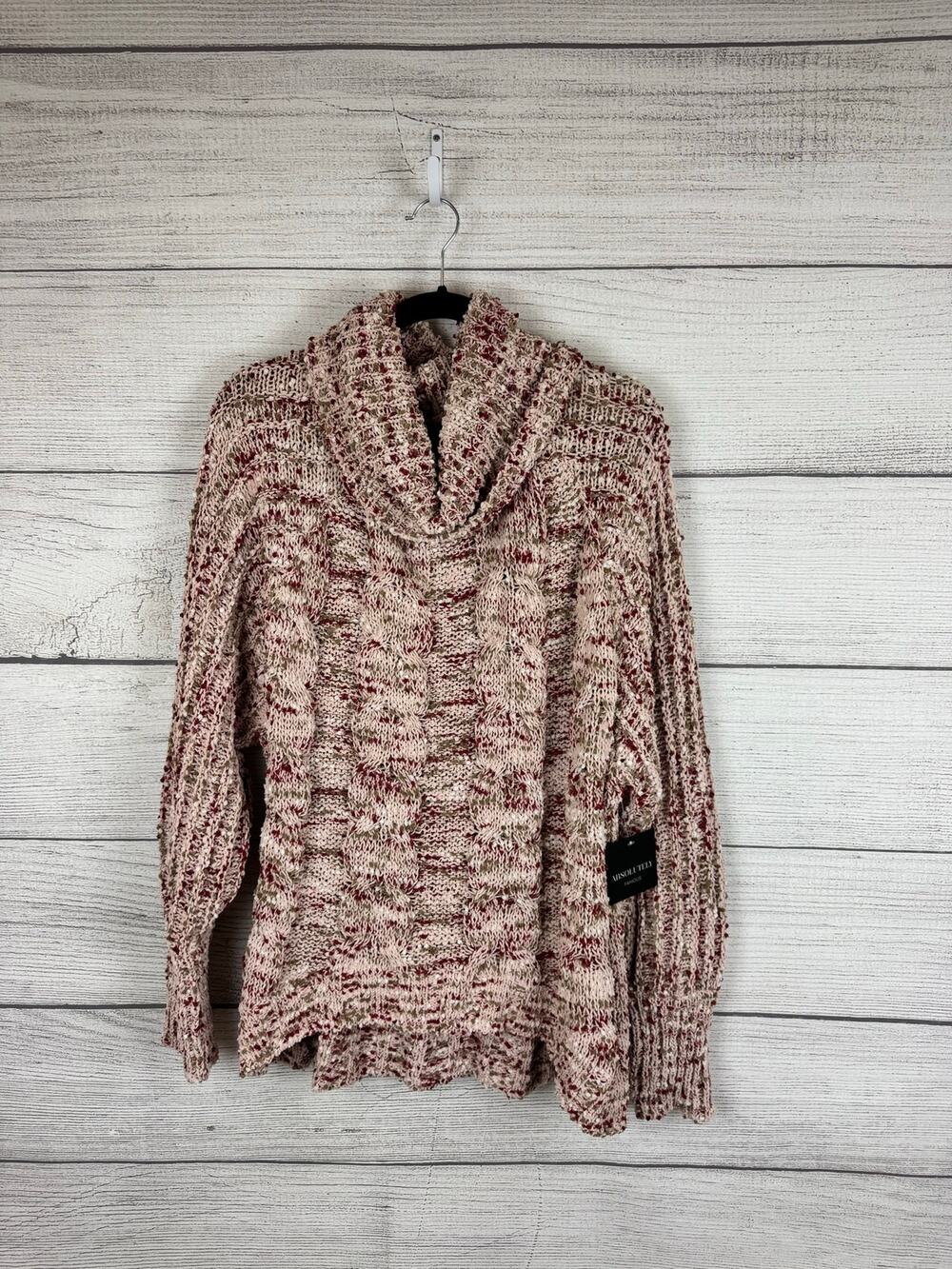 Absolutely Famous Plus Size Pink Chunky Knit Cowl High Neck Sweater Size 1X